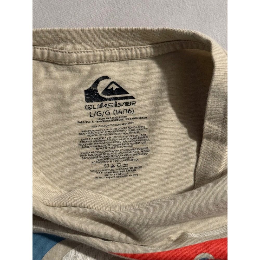 Quiksilver Boys Beige Graphic Logo T-Shirt Size Large 14/16 Short Sleeve Tee - Picture 5 of 7